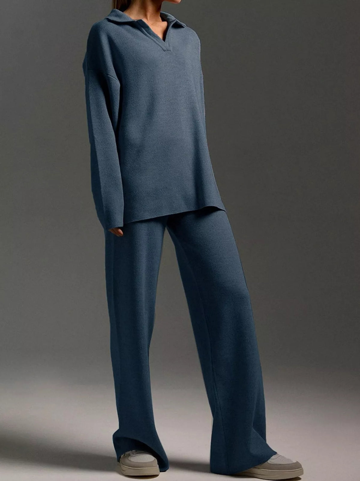Polo Collar Top Wide-leg Pants Set (17)