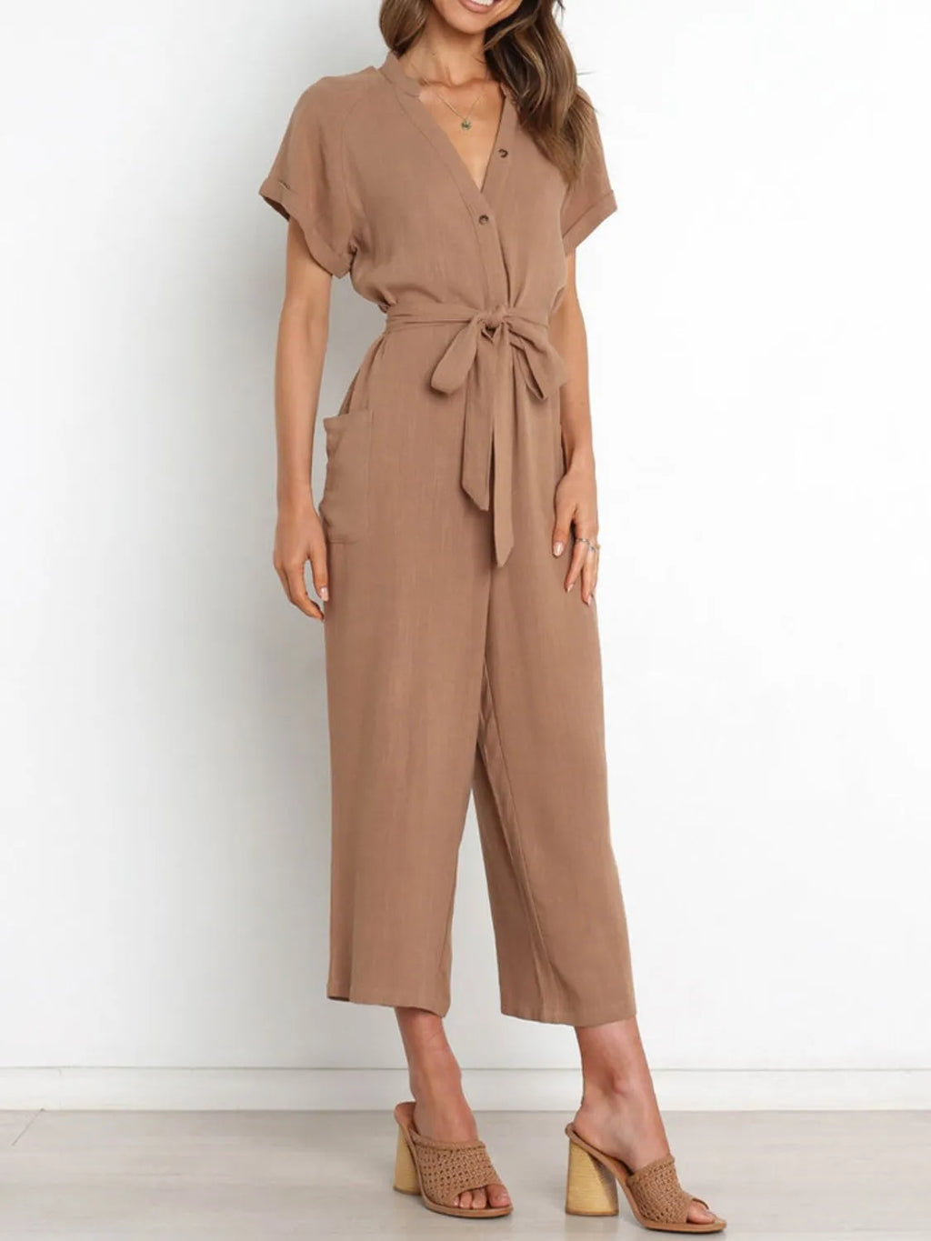 Notched Short Sleeve Tie Waist Jumpsuit (9)