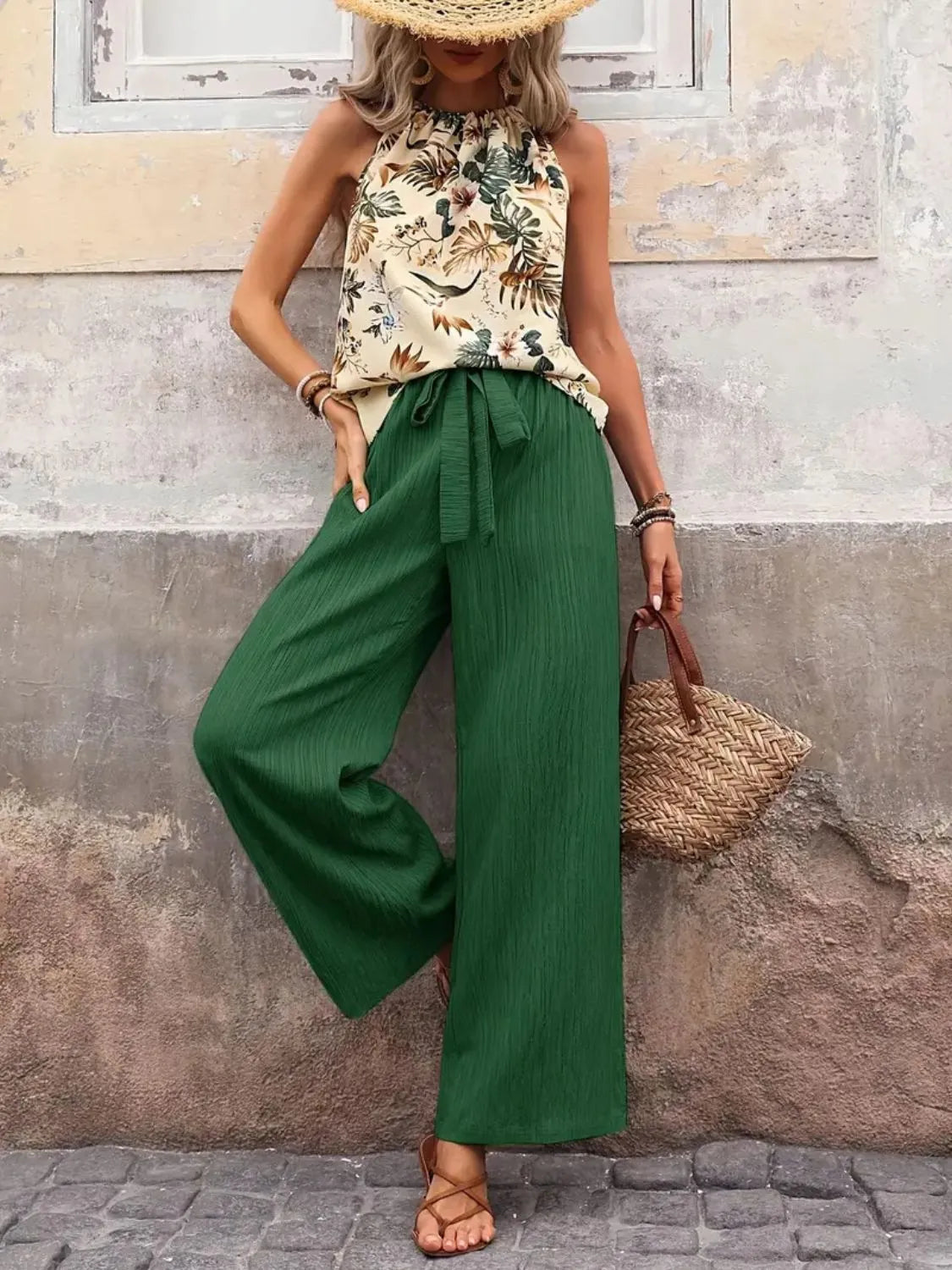 Printed Tank Top Wide Leg Pants Set
