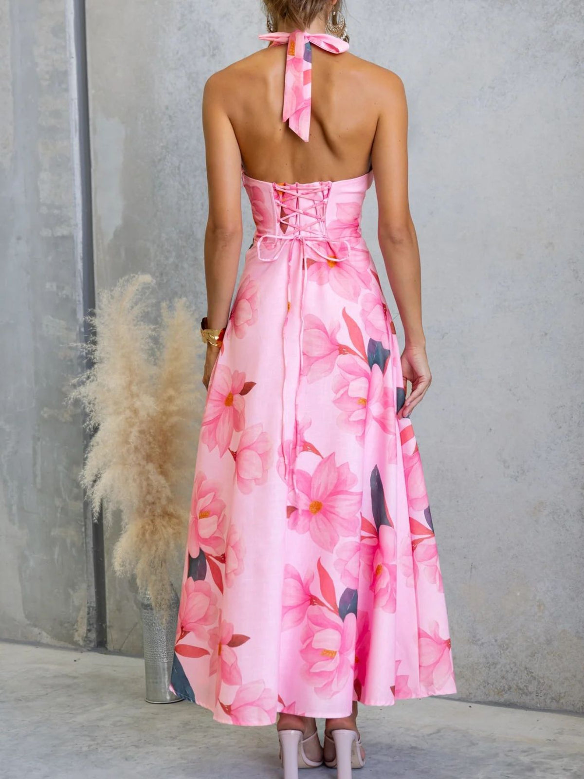 Floral Print Halter Neck Maxi Dress (12)