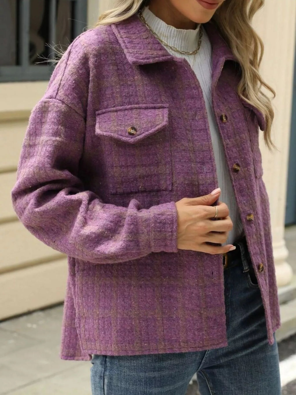Plaid Button Up Long Sleeve Jacket (19)