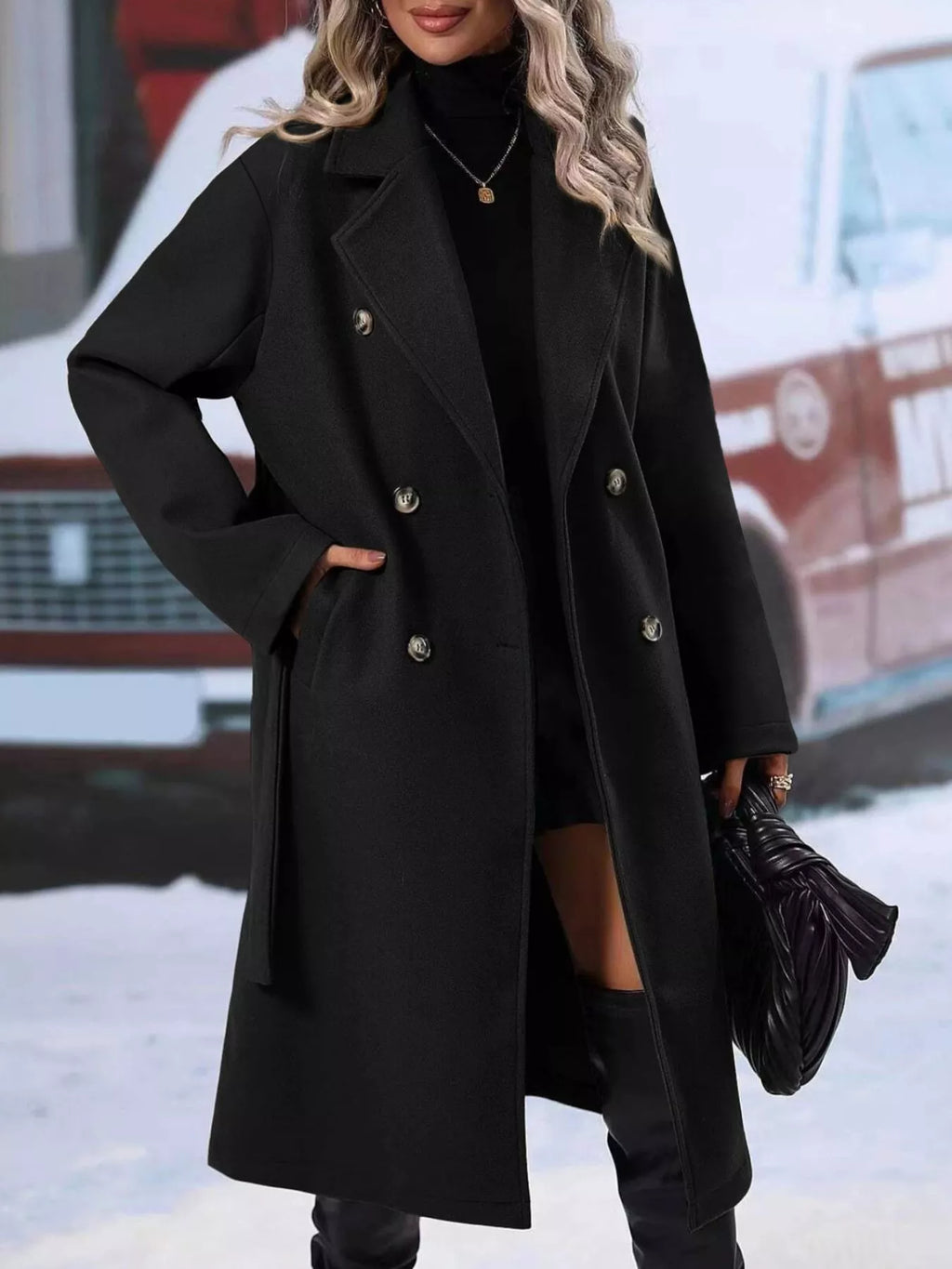 Double-breasted Tie Waist Coat (3)