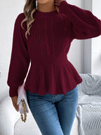 Cable Knit Round Neck Peplum Sweater (15)