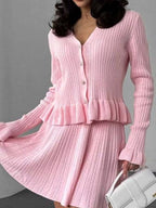 Ruffle Trim Knit Cardigan Skirt Set (3)