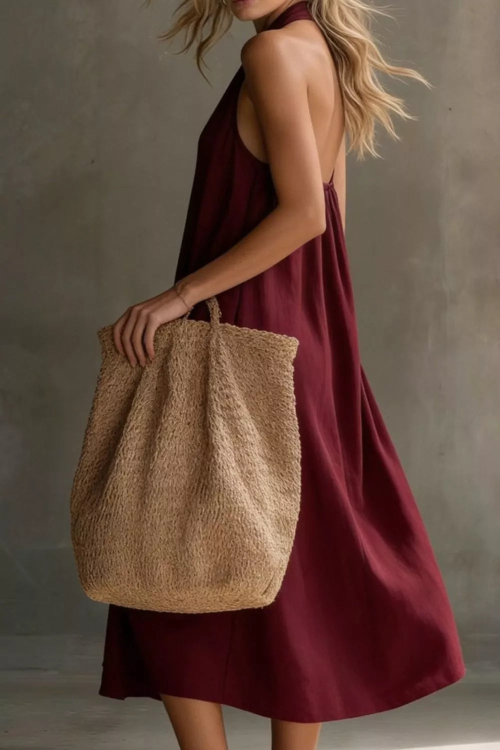 Casual Halter Neck Pocket Midi Dress (22)