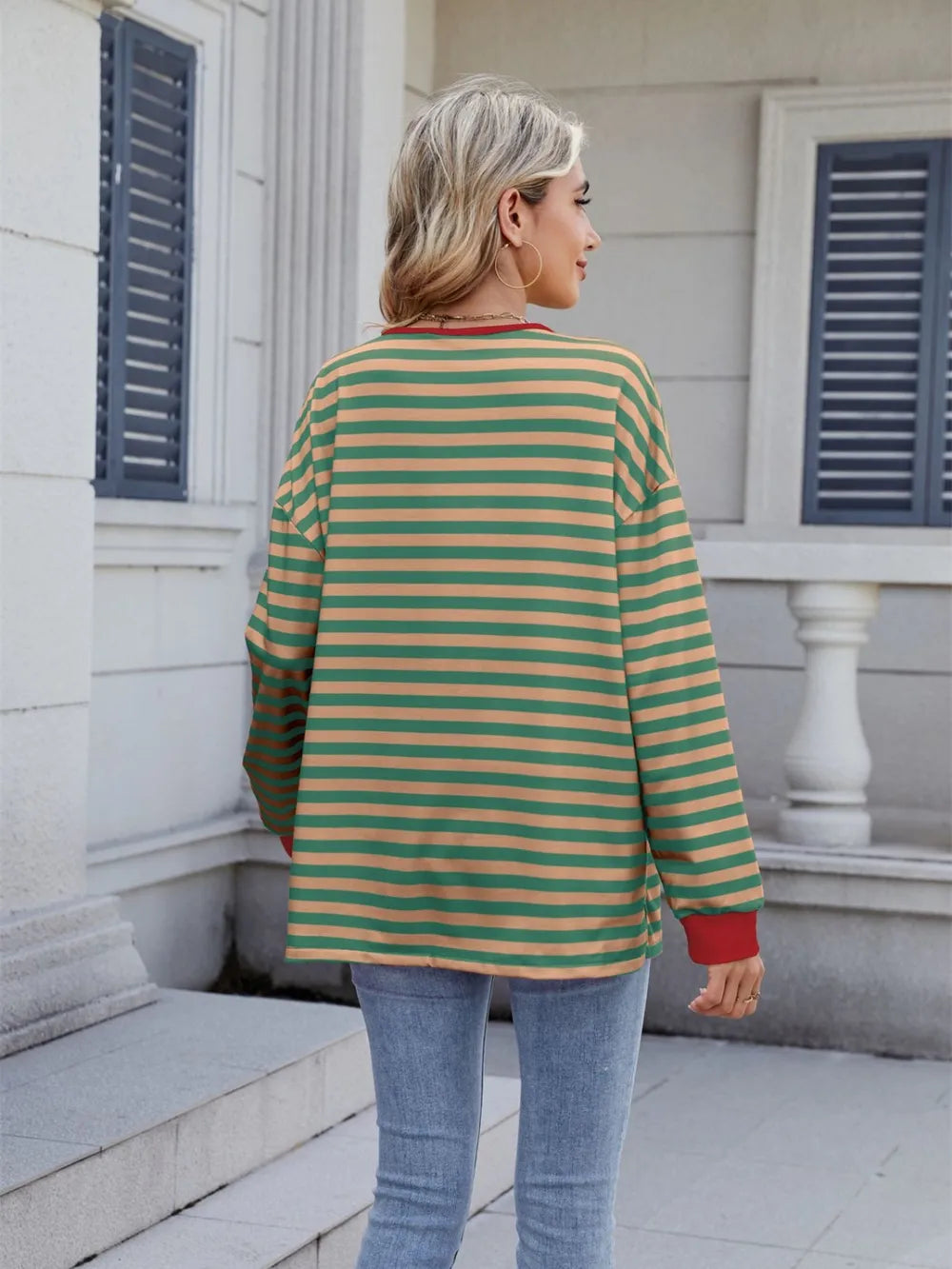 Lace-up Striped Long Sleeve T-shirt (8)