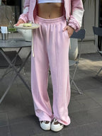Zip Up Hoodie Wide-leg Pants Set (27)