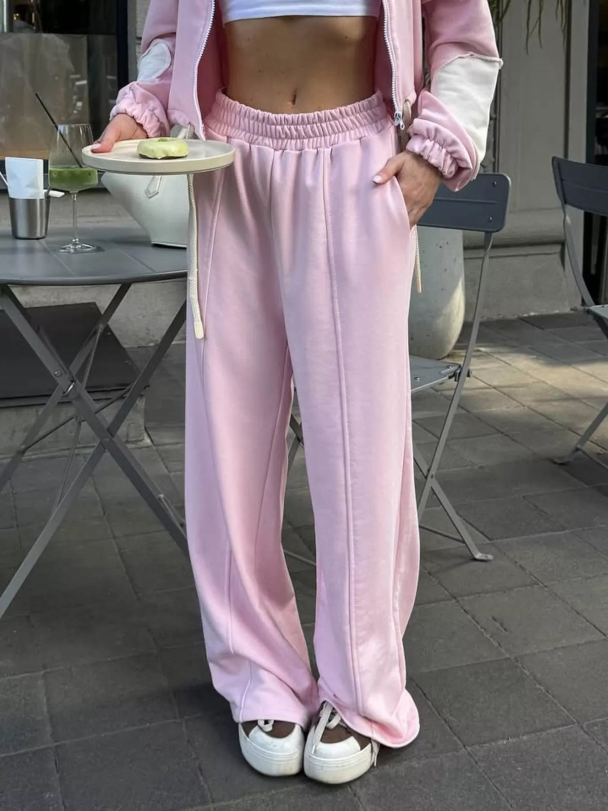 Zip Up Hoodie Wide-leg Pants Set (27)