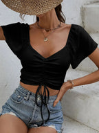 Drawstring Short Sleeve Crop Top (20)