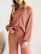 Long Sleeve Lounge Top Drawstring Pants Set (20)