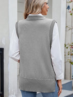 Buttoned Round Neck Sweater Vest (15)