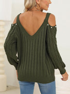 Cable-knit Cold Shoulder Sweater (2)
