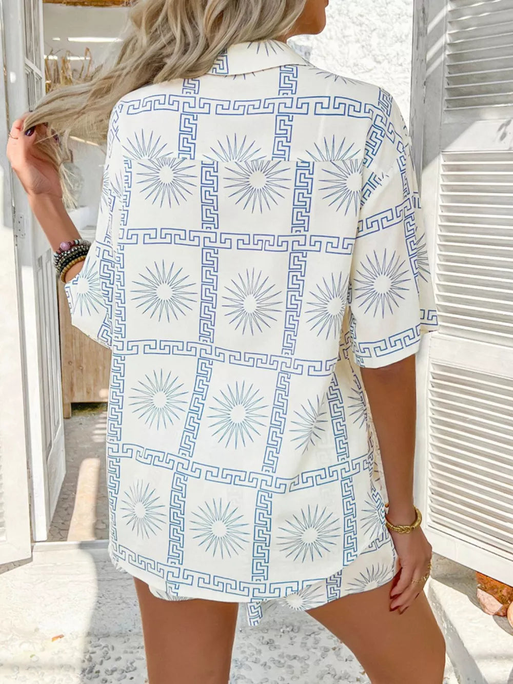 Printed Collared Neck Half Sleeve Top Shorts Set (15)