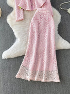 Lace Button Up Top Skirt Set (4)