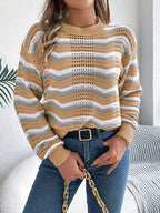 Striped Round Neck Long Sleeve Sweater (15)