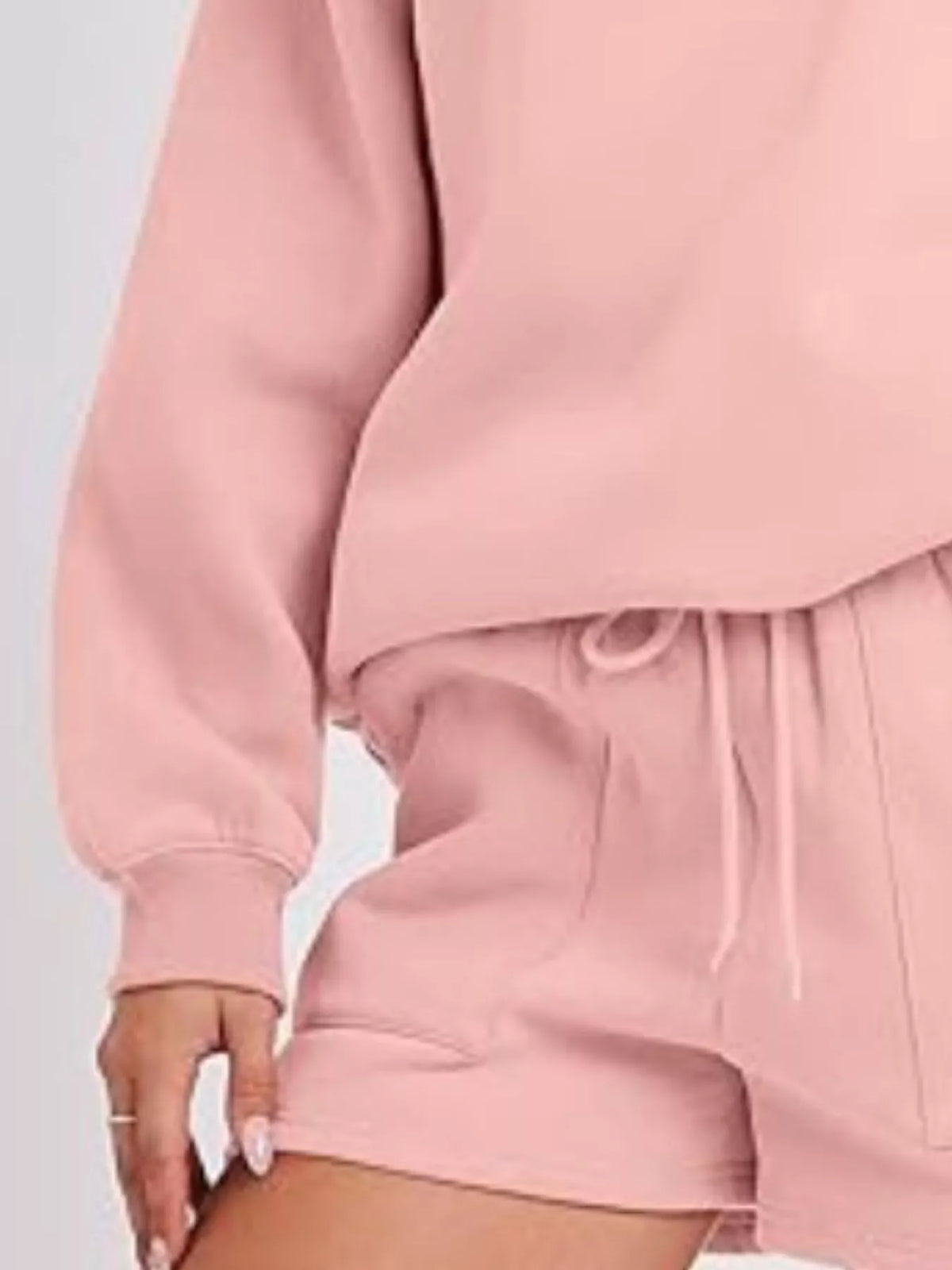 Round Neck Dropped Shoulder Top Drawstring Shorts Set (30)