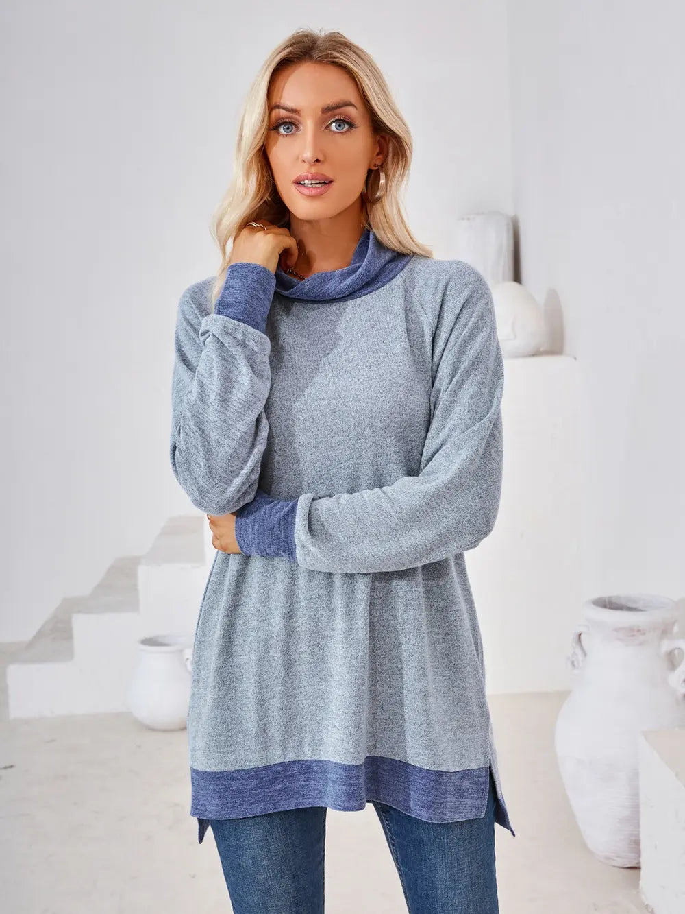 Contrast Mock Neck Long Sleeve T-shirt (26)