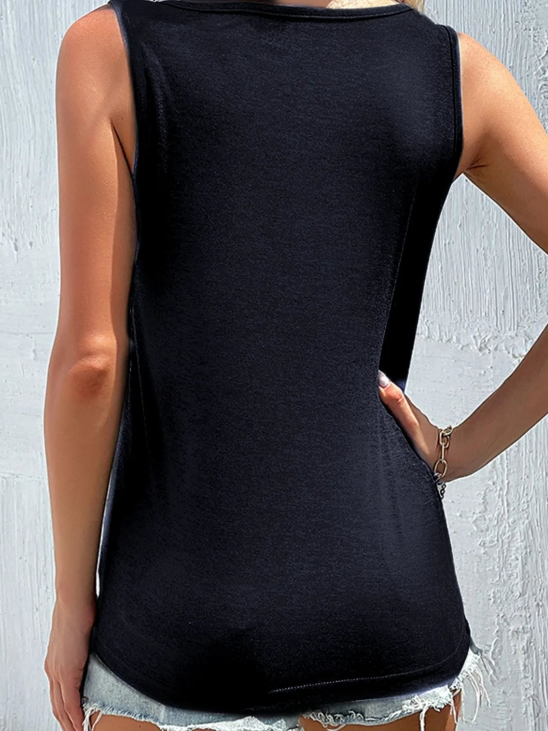 Full Size Decorative Button Round Neck Tank Plus (15)