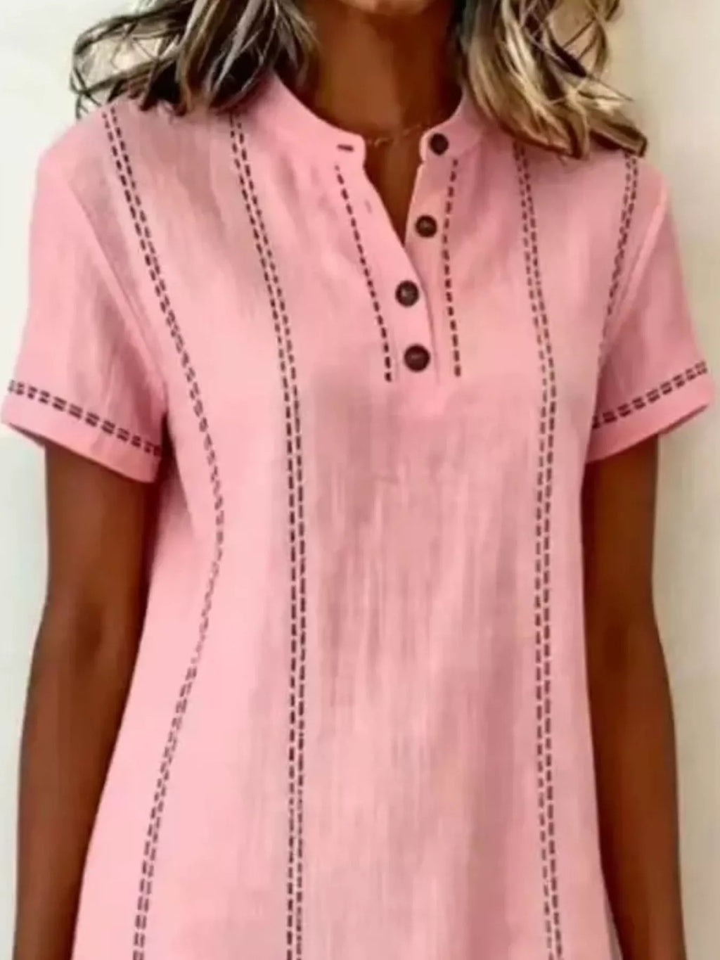Full Size Button Detail Short Sleeve Shift Dress Plus (6)
