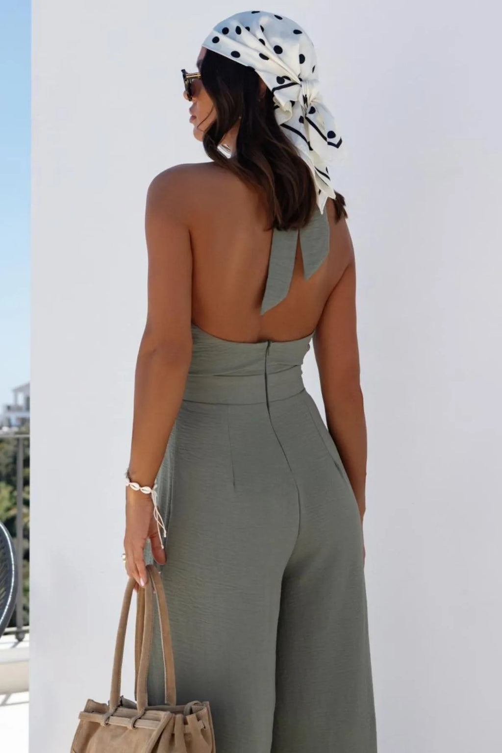 Halter Neck Wide Leg Jumpsuit Keyhole Detail (8)