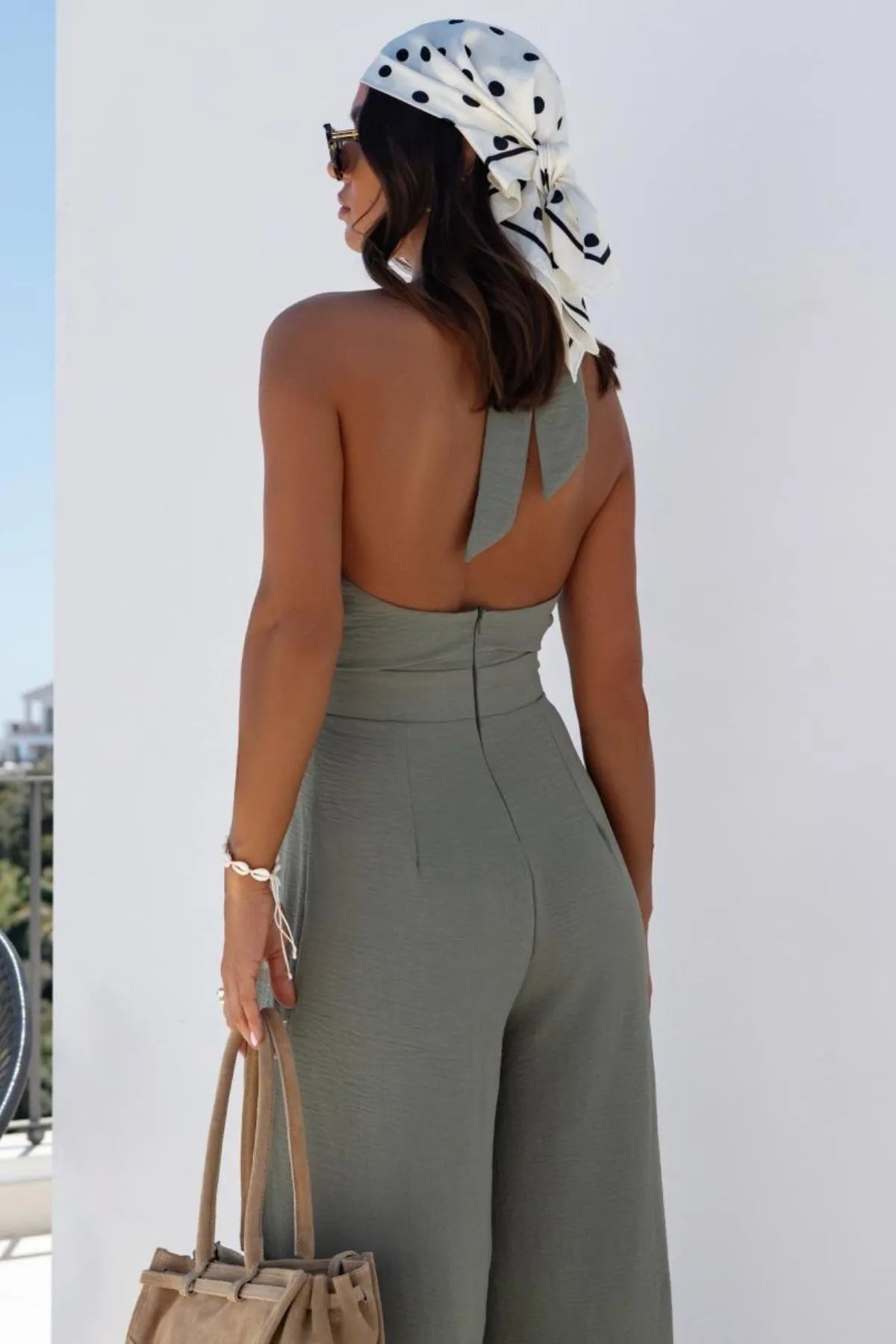 Halter Neck Wide Leg Jumpsuit Keyhole Detail (8)