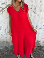 Full Size V-neck Cap Sleeve Wide Leg Jumpsuit Plus (16)