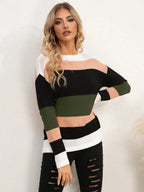 Striped Round Neck Dropped Shoulder Sweater (29)