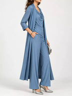 Full Size Cowl Neck Top Cardigan Pants Set Plus (6)