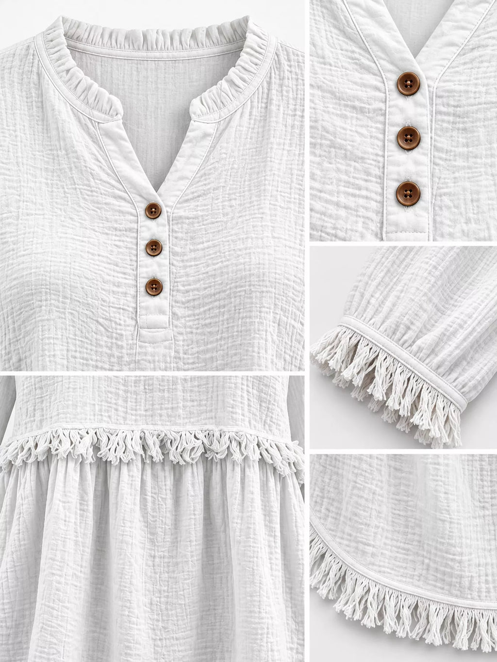 Full Size Frayed Hem Button Detail Blouse Plus (50)