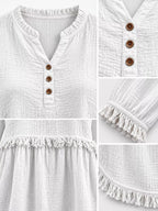 Full Size Frayed Hem Button Detail Blouse Plus (50)