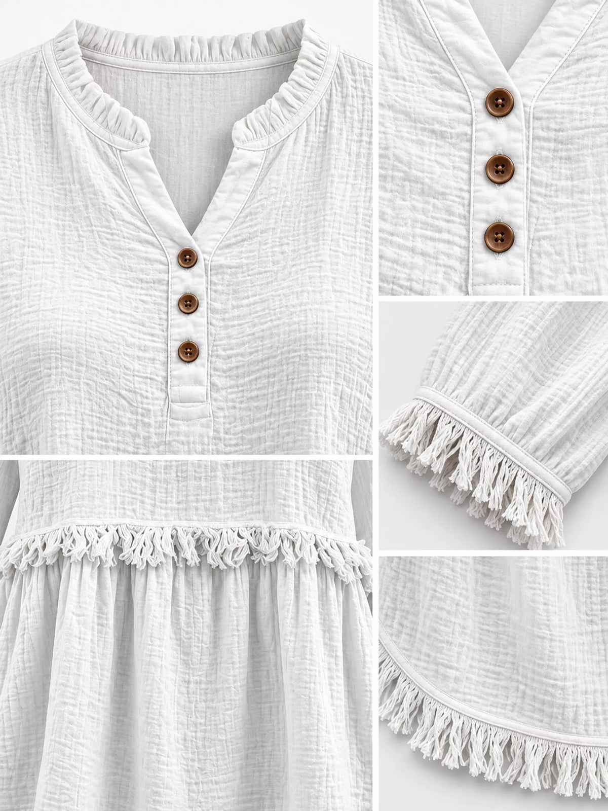 Full Size Frayed Hem Button Detail Blouse Plus (50)
