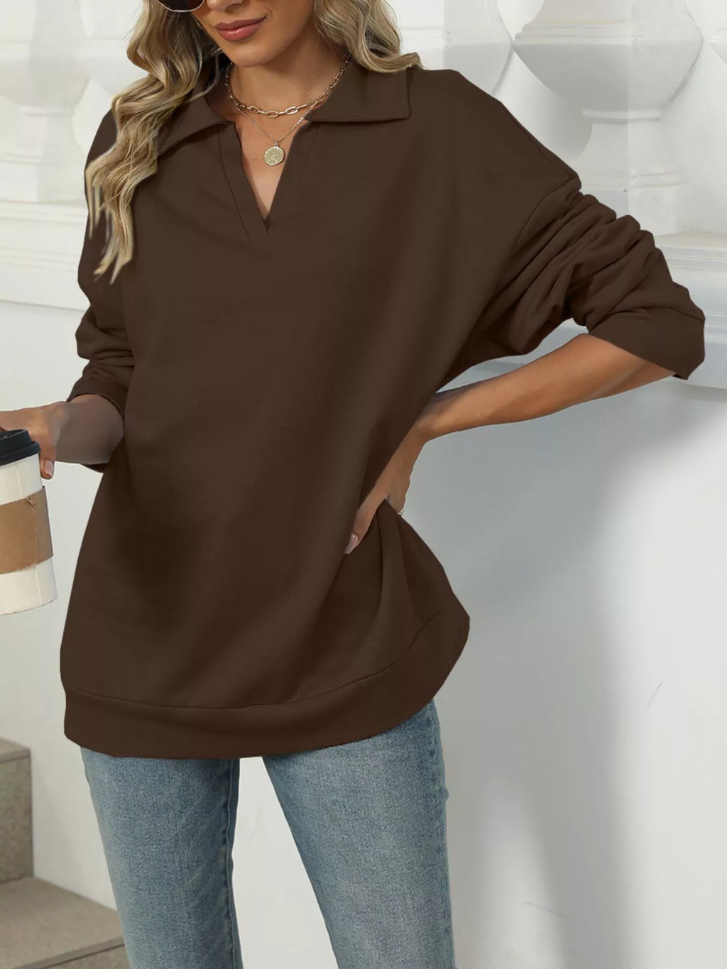 Johnny Collar Drop Shoulder Long Sleeve Sweatshirt (16)