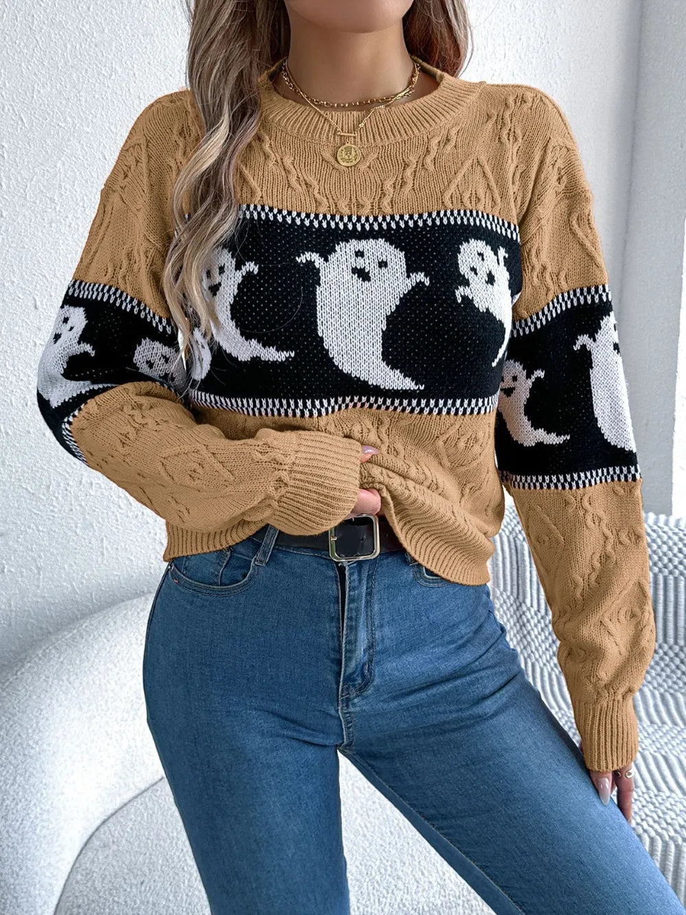 Ghost Round Neck Long Sleeve Sweater (15)
