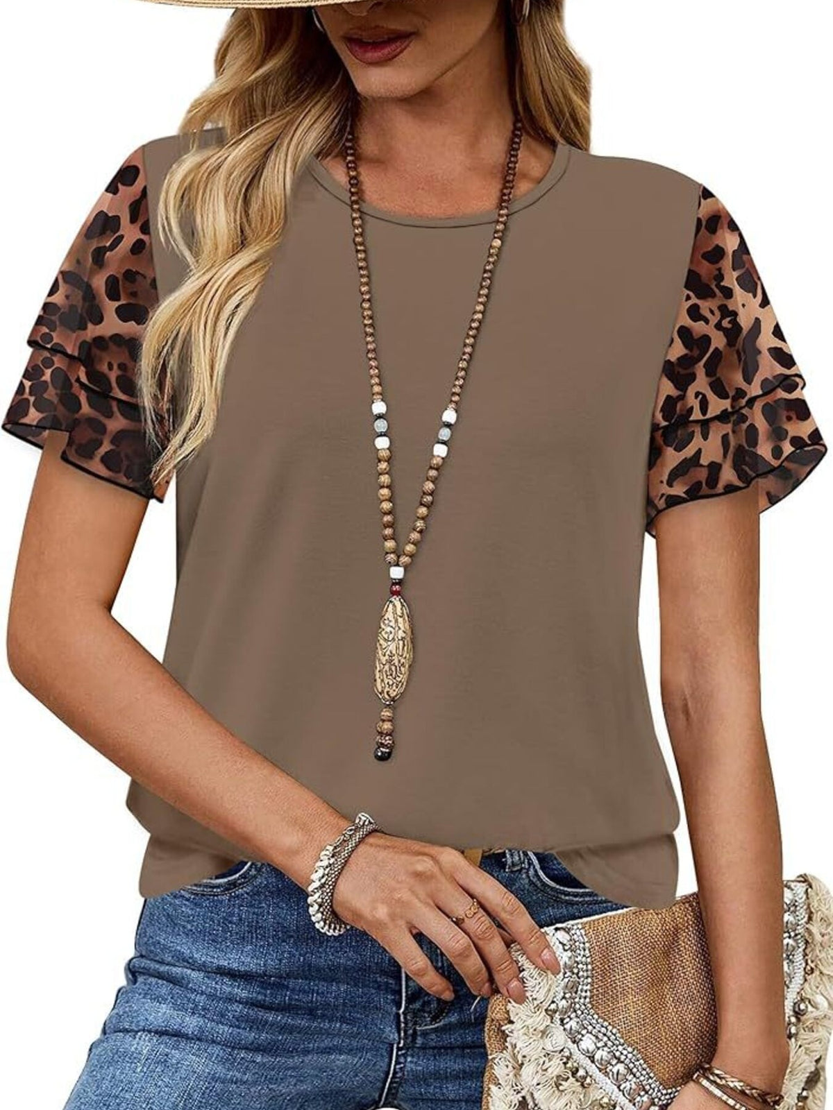 Layered Short Sleeve Round Neck T-shirt (15)
