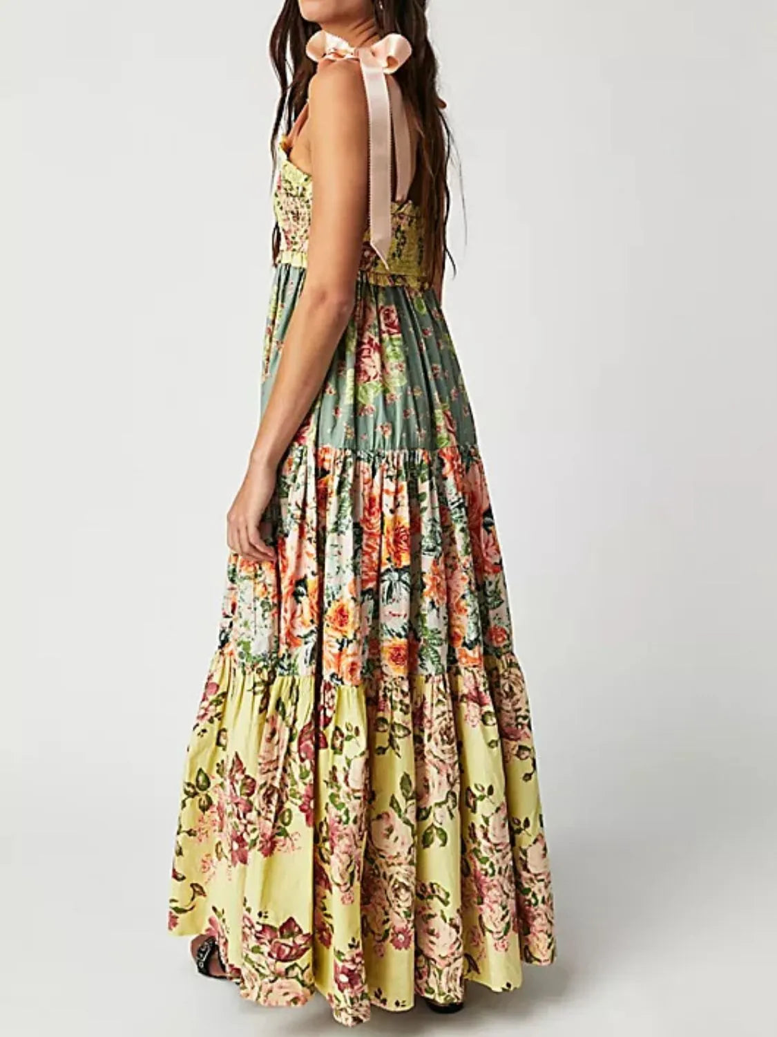 Printed V-neck Tie Shoulder Cami Dress (9)