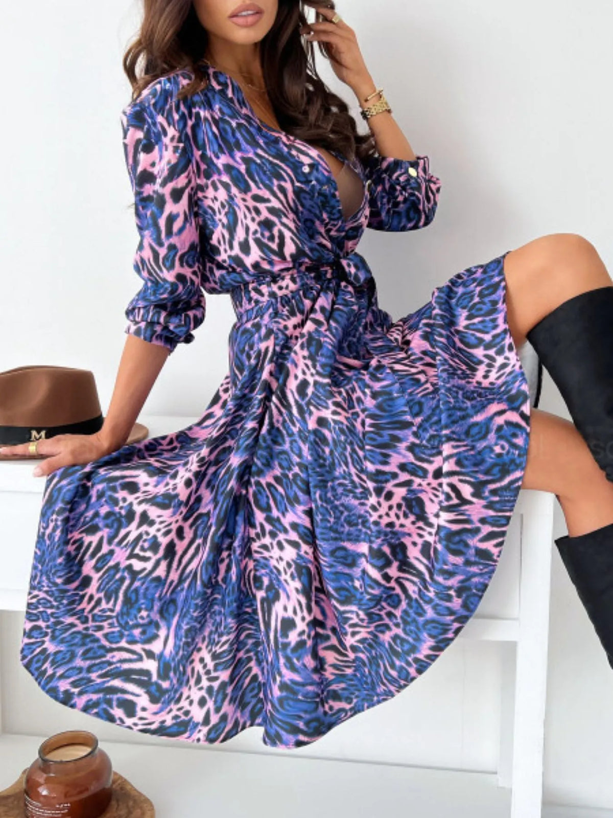 Printed Tie Waist Midi Dress (11)