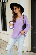 Drop Shoulder V-neck Knit Pullover (14)