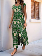 Printed Round Neck Cap Sleeve Wide Leg Jumpsuit (13)