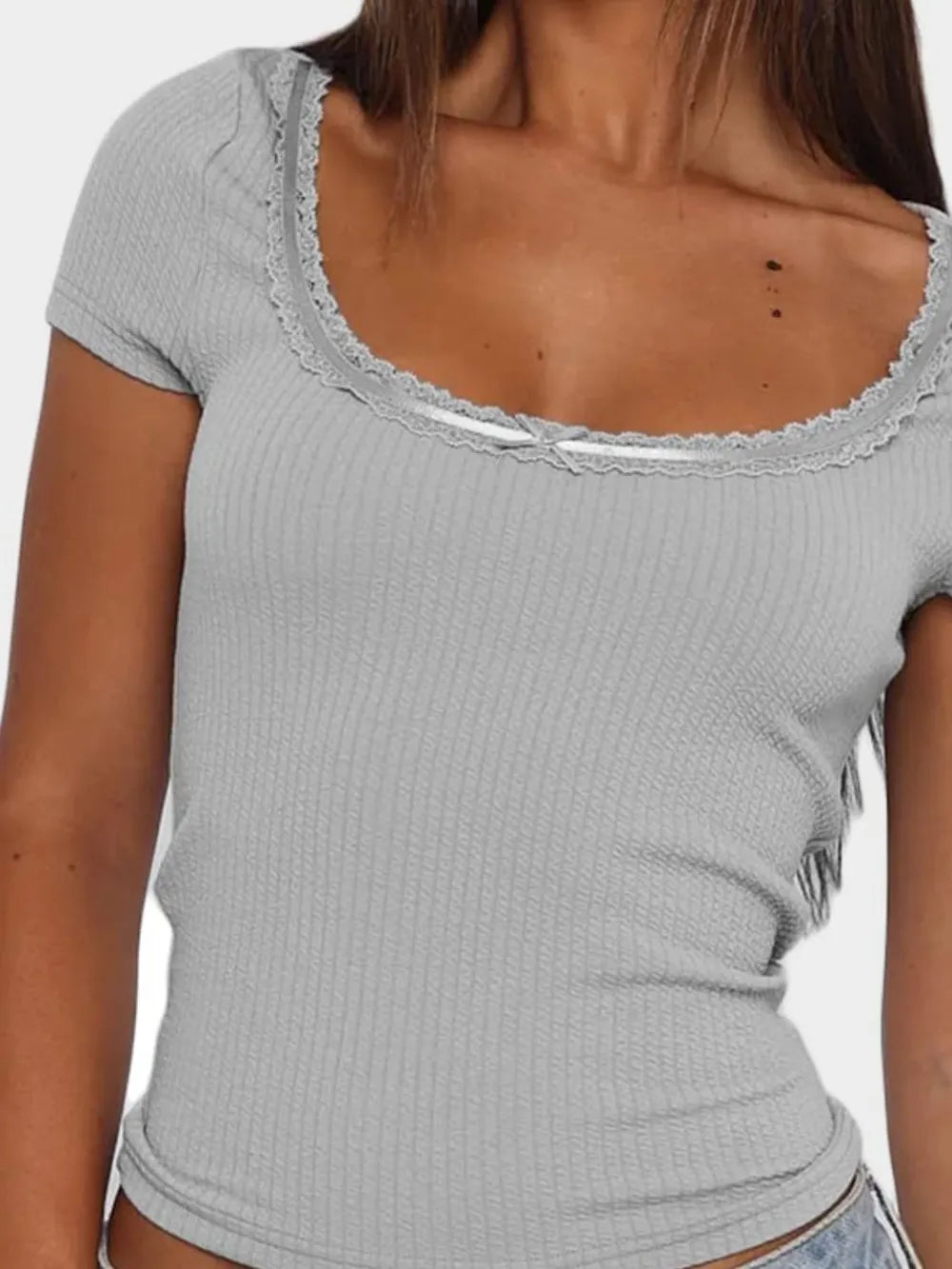 Lace Detail Scoop Neck Short Sleeve T-shirt (6)