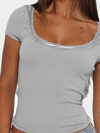 Lace Detail Scoop Neck Short Sleeve T-shirt (6)