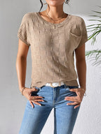 Round Neck Short Sleeve Knit Top (15)