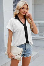 Eyelet Johnny Collar Short Sleeve T-shirt (10)