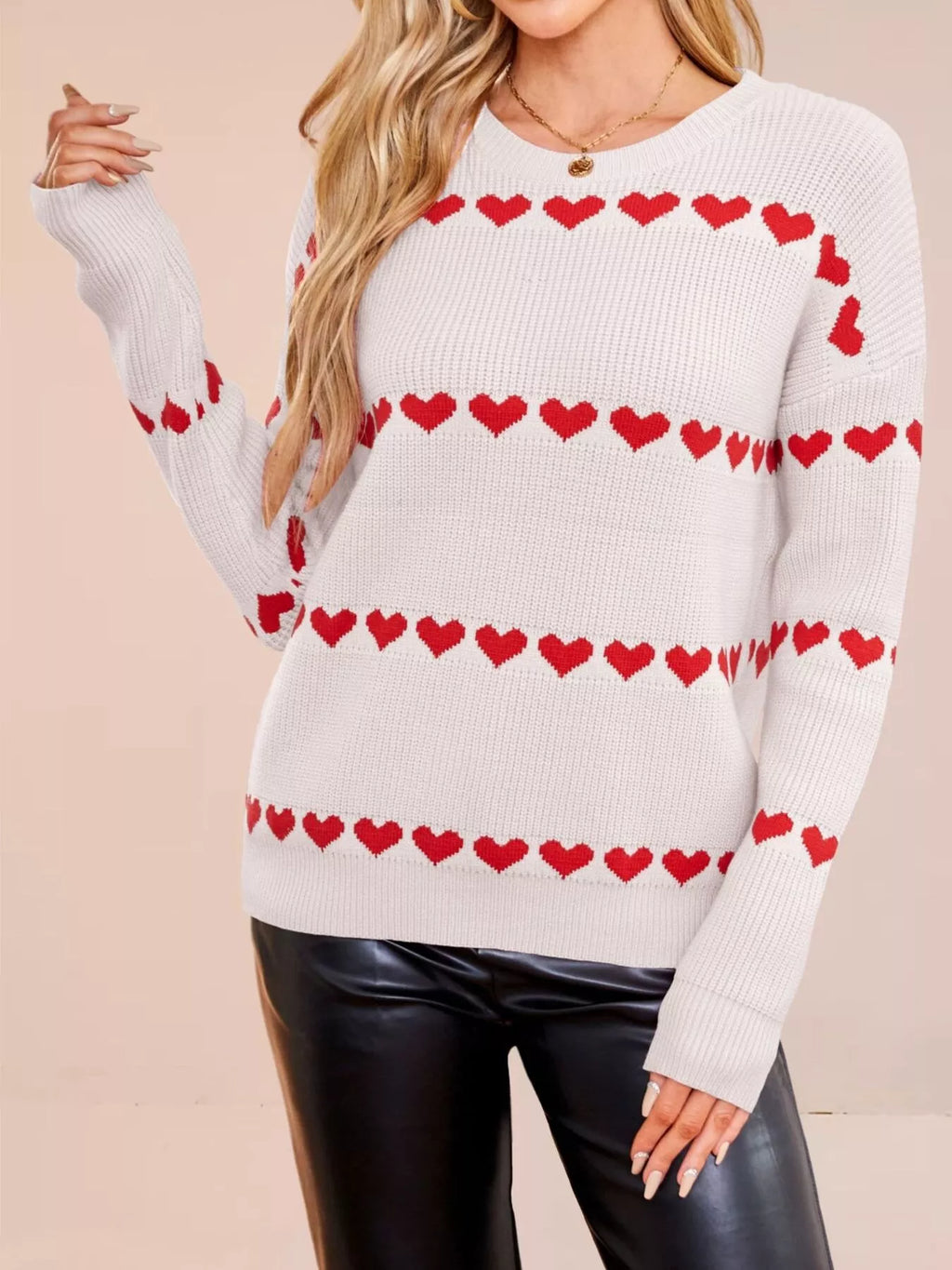 Heart Pattern Dropped Shoulder Sweater (5)