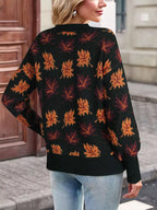 Autumn Leaf Pattern Mock Neck Sweater (3)