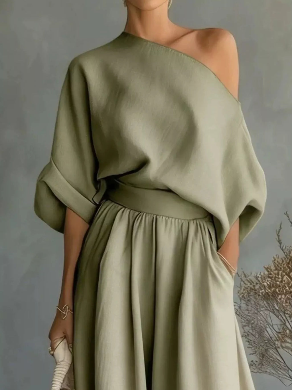 Full Size One Shoulder Top Wide Leg Pants Set Plus (10)
