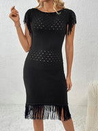 Fringe Openwork Boat Neck Knit Dress (10)