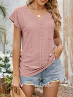 Eyelet V-neck Short Sleeve Top (23)