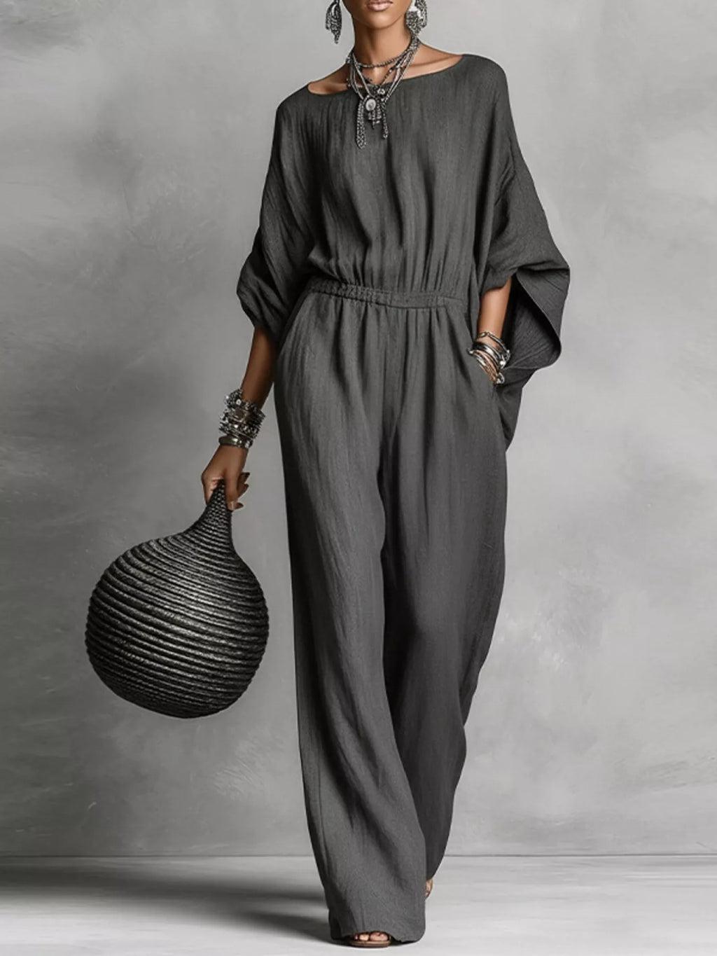 Full Size Boat Neck Batwing Sleeve Wide-leg Jumpsuit Plus (6)