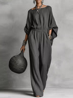 Full Size Boat Neck Batwing Sleeve Wide-leg Jumpsuit Plus (6)