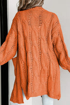 Cable-knit Dropped Shoulder Slit Cardigan (4)